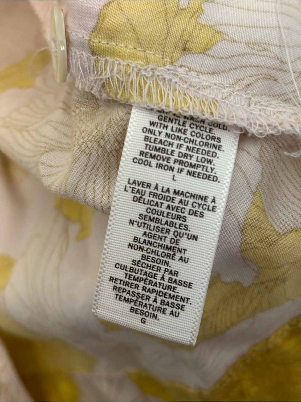 Yellow Pyjama Set Floral Button-Up with piping sz L - Picture 9 of 11